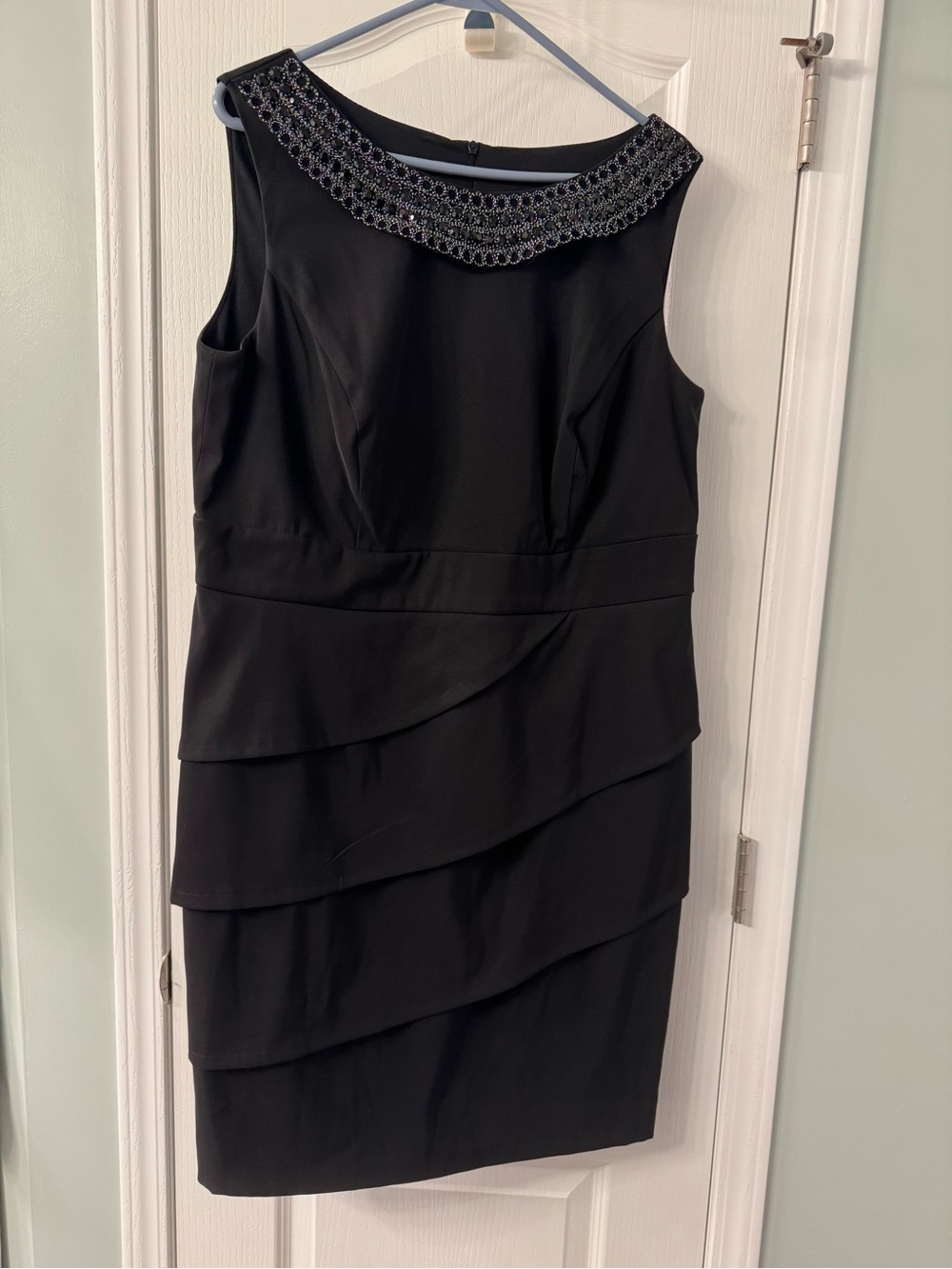 dressbarn Black Beaded Collar Tiered Midi Dress